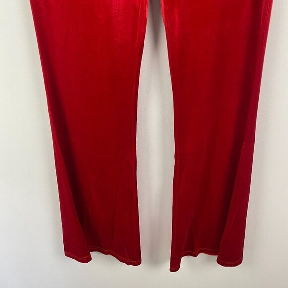 ModCloth Velvet Pull On Flare Leg Pants Size Large Red High Rise - Picture 3 of 9
